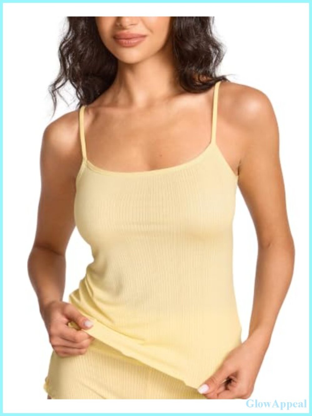 Modal Ribbed Cami Tank Top Square Neck Adjustable Straps Wavy Hem Crop